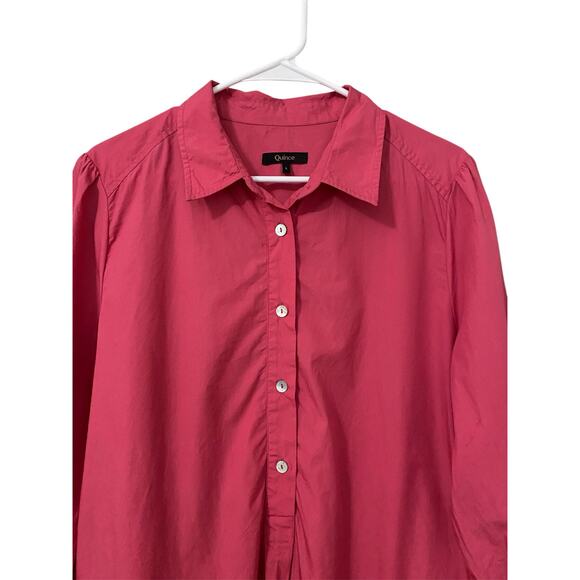 Quince Poplin Drop Waist Shirt Dress Large 100% Organic Cotton Pink Preppy Chic - Picture 7 of 12